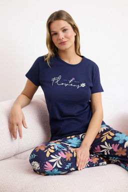 Trendyolmilla Pembe %100 Pamuklu Cicekli Sloganl? Orme Pijama Tak?m? THMSS25PT00378 фото 10