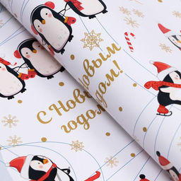 Бумага упаковочная глянцевая Пингвины, 70 х 100 cм, 1 лист - UPAK LAND фото 3
