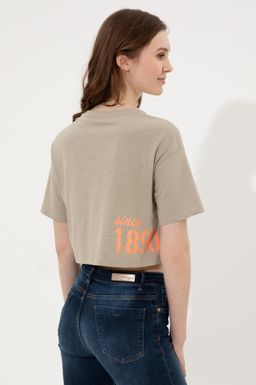 U. S. Polo Assn Женская укороченная футболка цвета хаки с круглым вырезом - U.s. polo assn фото 5