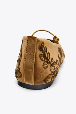 VELVET-EFFECT EMBROIDERED BALLERINAS - Zara фото 4