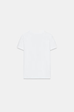 CAMISETA INTERLOCK CUELLO PICO / Blanco - Zara фото 5