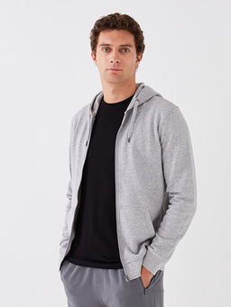 Kap??onlu Uzun Kollu Erkek Kal?n Fermuarl? Sweatshirt