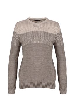 TRENDYOL MAN Bej Slim Fit Dar Kesim Bisiklet Yaka Renk Bloklu Kazak TMNAW21KZ0543 - Trendyolmilla фото 7