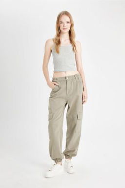 Coool Jogger Pantolon Gabardin Kumas Normal Bel Basic Duz Kargo Cepli