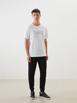 Bisiklet Yaka K?sa Kollu Bask?l? Penye Erkek Ti??rt