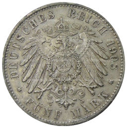 5 марок 1908 года F Германия (Вюртемберг)
