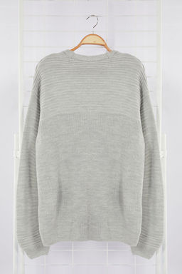 Gri Unisex Oversize Bisiklet Yaka Duz Triko Kazak TMNAW25KZ00004