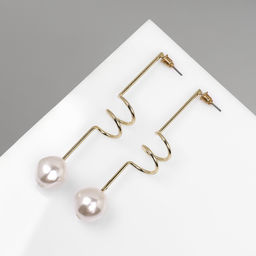 Серьги с жемчугом Бусина спираль мини, цвет золото - Qf фото 2