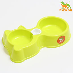 Миска двойная Киска под бутылку 300 мл/100 мл, зелёная