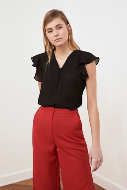 Siyah Dugme Detayl? Dokumlu Yar? Transparan Dokuma Bluz TWOSS20BZ0894 - Trendyolmilla фото 6