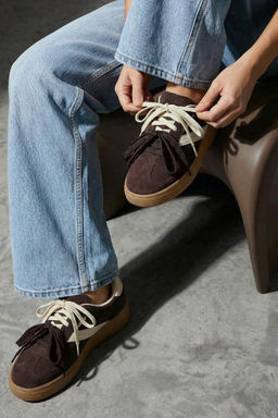 Koyu Kahverengi Iki Bagc?kl? Cift Kullan?ml? Kad?n Retro Spor Ayakkab? TAKSS25SN00009