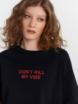 Пижама женская черная с надписью "Dont kill my vibe" черный +печать1 592444
