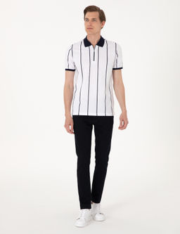 Lacivert _izgi Detayl_ Slim Fit Polo Yaka Ti__rt