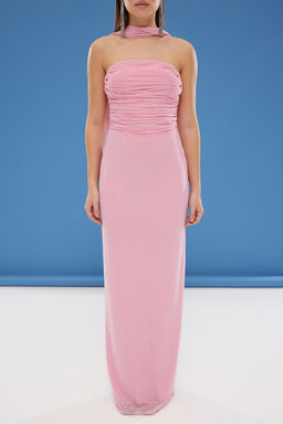 TRENDYOLMILLA Kahverengi Fularl? Tul Orme Maxi Abiye & Mezuniyet Elbise TPRSS25AE00056  фото 2