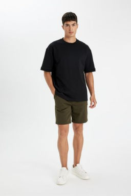Regular Fit Cepli Basic Duz Bermuda Sort