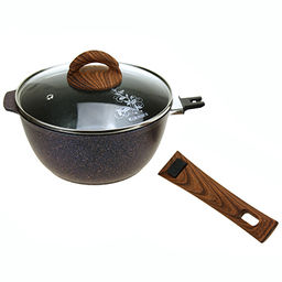 Ковш с тефлоновым покрытием 2,2л, д22см Granit Ultra, h9см, съемная ручка из термостойкого пластика 9см, стеклянная жаропрочная крышка, голубой гранит (Россия) - можно использовать металлические кухонные принадлежности - Домашняя мода фото 2