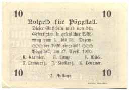Банкнота 10 геллеров 1920 года Австрия Пёггшталь (нотгельд)