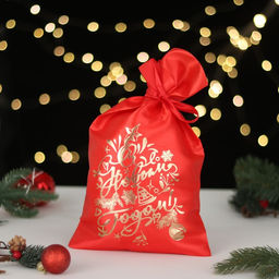 Цена за 5 шт. Мешок С новым годом!, ёлка и игрушки, красный, 20 х 30см
