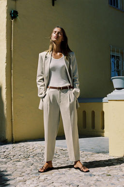 LINEN BELTED STRAIGHT-LEG TROUSERS - Zara фото 34