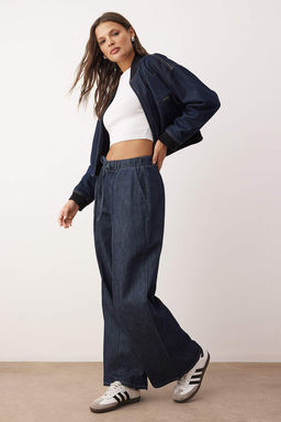 Koyu Mavi Beli Baglama Detayl? Yuksek Bel Ekstra Wide Leg Jeans TWOAW26JE00236 - Trendyolmilla фото 2