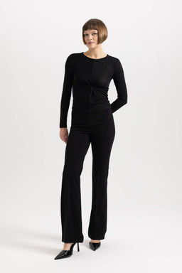 Облегающая футболка с круглым вырезом и длинными рукавами - Defacto фото 2