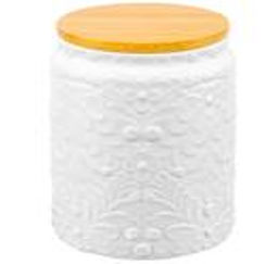 Банка д/хранения 750 мл 10*10*14,6 см с бамбуковой крышкой с сил. упл. белый матовый