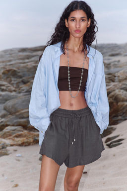 LINEN BLEND BOXER BERMUDA SHORTS - Zara фото 18