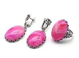 Кольцо Серьги с агатом тонированным, цв.фуксия размер 21