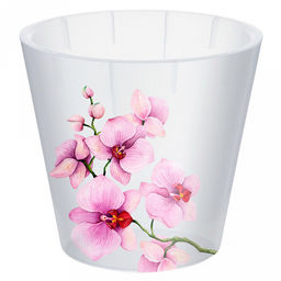 Горшок для орхидей пластмассовый 1,6л, д16см, h14,5см, со вставкой, белый перламутр, с декором (Россия)