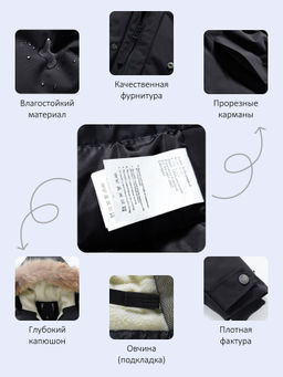 Парка зимняя подростковая для мальчика с капюшоном и мехом черного цвета 9535Ch - Valianly фото 24