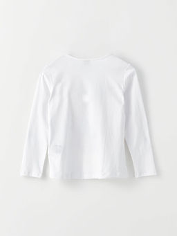 Bisiklet Yaka Bask?l? Uzun Kollu Pamuklu K?z ?ocuk Ti??rt - Waikiki фото 2