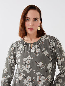 Bisiklet Yaka ?i?ekli Uzun Kollu Kad?n Bluz