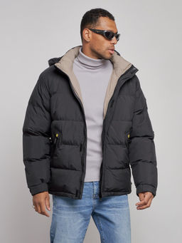 Куртка спортивная болоньевая мужская зимняя с капюшоном черного цвета 3111Ch - Wonderrman фото 7