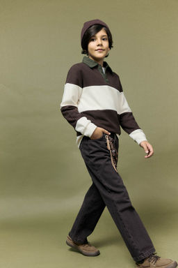 Erkek _ocuk Polo Yaka Renk Bloklu Sweatshirt - Defacto фото 2