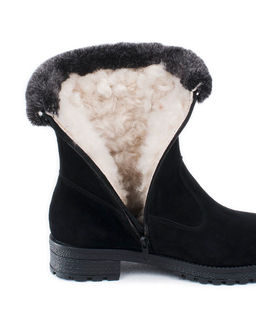 Полусапожки женские на литой подошве, черные, замша, молния.