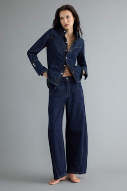 Koyu Mavi D_K_ML_ Diki_ Detayl_ Y_ksek Bel Baggy Jeans TWOAW27JE00030