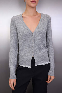 Gri Dantel Garnili Detayl? Triko H?rka TWOAW26HI00211 - Trendyolmilla фото 3