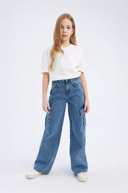 K?z Cocuk Wide Leg Kargo Genis Bol Paca Pamuklu Jean Pantolon - Defacto фото 2