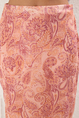 TRENDYOLMILLA Premium Turuncu Bask?l? Tul Yuksek Bel Astarl? Midi Orme Etek TWOSS23ET00206 фото 3