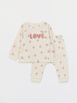 Bisiklet Yaka Uzun Kollu Bask?l? K?z Bebek H?rka ve Pantolon 2li Tak?m