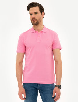Pembe Slim Fit Polo Yaka Basic Ti__rt