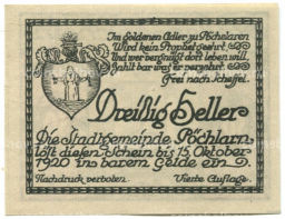Банкнота 30 геллеров 1920 года Австрия Пёхларн (нотгельд)