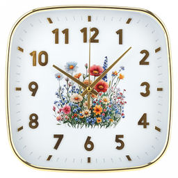 Часы настенные Летний сад 21,3х21,3х4см, мягкий ход, циферблат Цветы белый; цифры арабские, золотой; корпус пластик, золотой; в коробке (Китай)