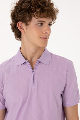 Erkek Regular Fit Fermuarl_ Lila Desenli Ti__rt Sepette S_rpriz _ndirim - U.s. polo assn фото 2