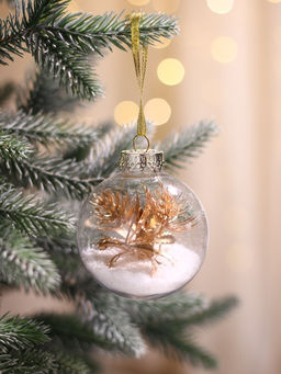 Ёлочные игрушки Фиеста, шары новогодние, d=8 см, набор 2 шт., снежок листочки, золото - Зимнее волшебство фото 6