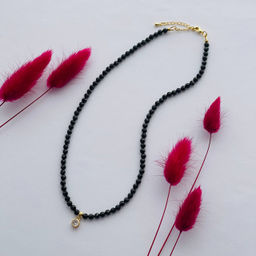 Бусы из черной Шпинели с подвеской "Фианит" 45 см +