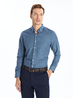 Regular Fit Uzun Kollu Ekose Gabardin Erkek G?mlek