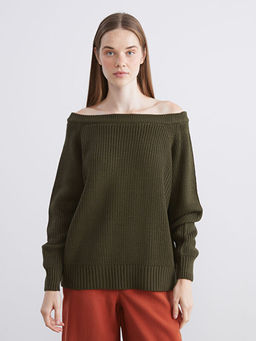 Kay?k Yaka Oversize Kad?n Triko Kazak