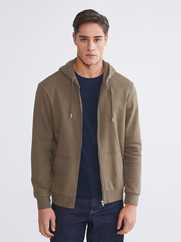 Kap??onlu Uzun Kollu Erkek Fermuarl? Sweatshirt