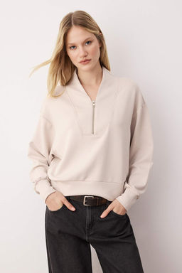 Tas Fermuarl? Dik Yaka Relaxed Orme Sweatshirt TWOAW26SW00031